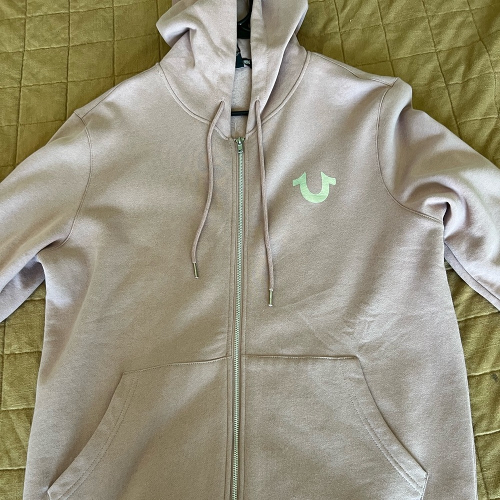 Light pink True Religion zip up sweater